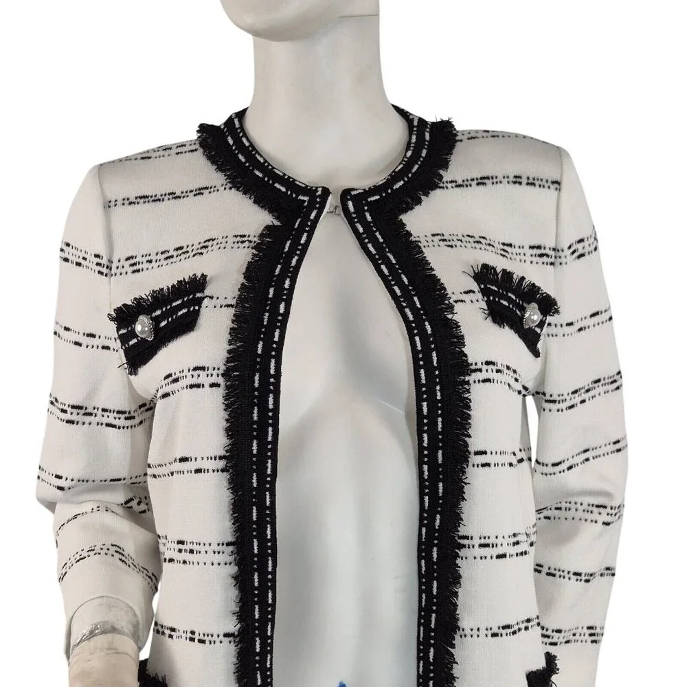 Ming Wang Women's Size XS Striped Blazer Jacket Black White ¾ Sleeve  (42) - Picture 2 of 15